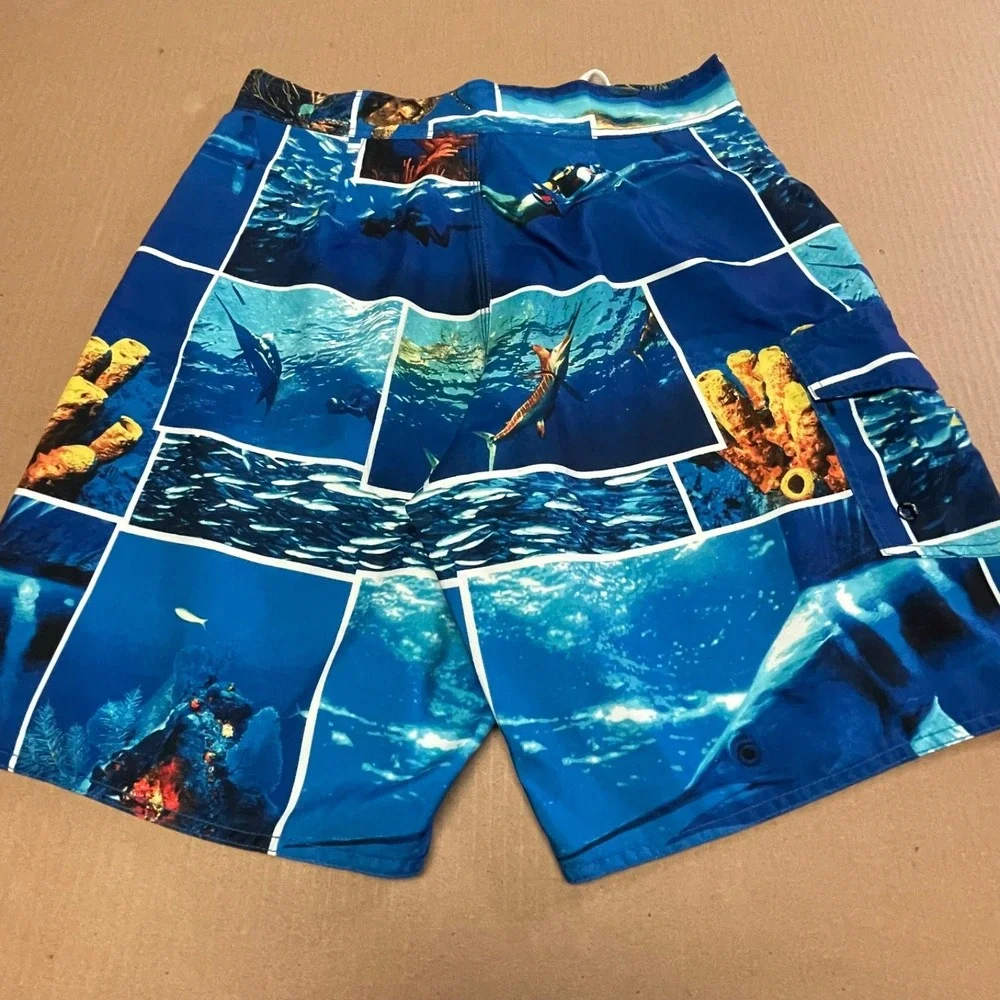 Guy Harvey AFTCO Bluewater Men's Board Shorts Size 30 Blue Marlin Photo Collage
